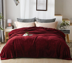 Burgundy - Throw Flannel Fleece Blanket Super Soft Lightweight Bed Sofa Blanket - £22.36 GBP