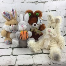 Plush Easter Bunnies Lot Of 4 Rabbits Stuffed Animals Basketball Holiday... - $14.84