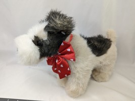 Walmart Terrier Dog Plush 9 Inch Red Heart Bow Tan Black Stuffed Animal Toy - £14.24 GBP