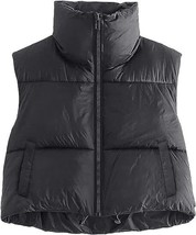 AUTOMET Women&#39;s Black Cropped Zipper Front Puffer Vest with Pockets - Size: S - £13.88 GBP