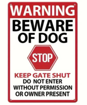 Warning Beware Of Dog Stop Keep Gate Shut Metal Sign 12&quot; x 8&quot; Wall Art - £7.01 GBP