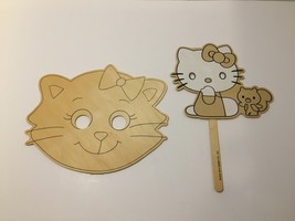 2 Wooden Hello Kitty Masks Crafty Self Paint Art Projects - £1.50 GBP