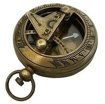 Brass Sundial Compass Vintage Pocket Style Nautical Keychain, Pendant Gold - £14.11 GBP