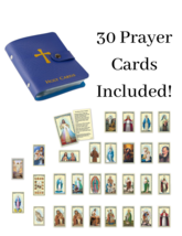BLUE Prayer Card Holder WITH 30 Essential Catholic Christian Prayer Holy Cards - £17.29 GBP