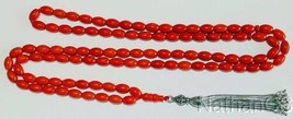 Islamic Prayer Beads 99 Dark Orange Coral &amp; Sterling -Rare cut- Collector&#39;s - £313.37 GBP