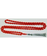 Islamic Prayer Beads 99 Dark Orange Coral &amp; Sterling -Rare cut- Collector&#39;s - £308.32 GBP