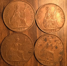Lot Of 4 Uk Gb Great Britain Elizabeth Ii One Penny Coins - £2.96 GBP