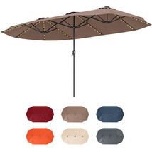 15.5 FT Extra-Large Patio Umbrella with LED Solar Lights and Crank Handle-Brown  - $242.08 CAD