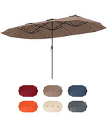15.5 FT Extra-Large Patio Umbrella with LED Solar Lights and Crank Handl... - $242.08 CAD