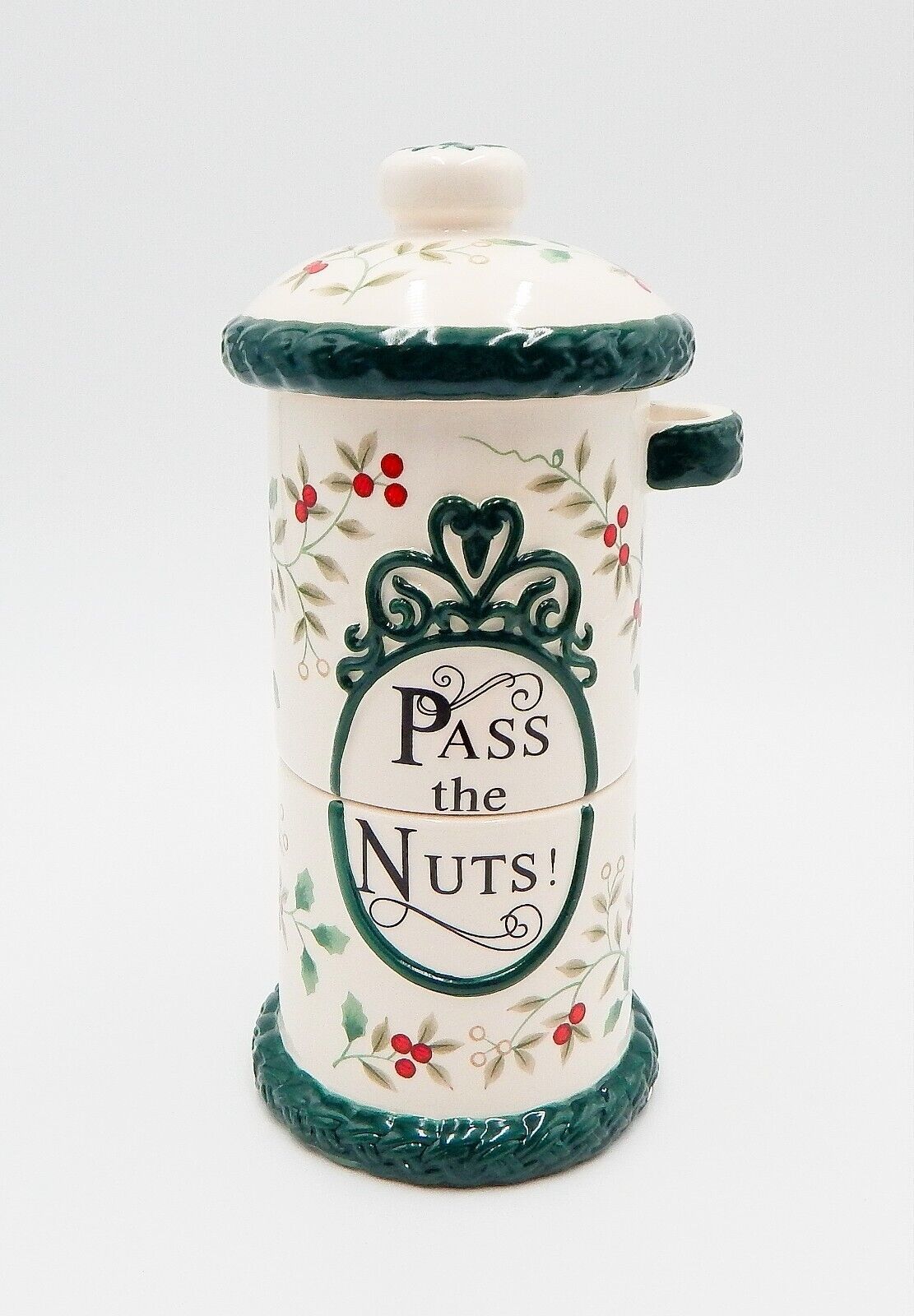Pfaltzgraff Winterberry Pass the Nuts Christmas Stacking Holly Berry - $18.99
