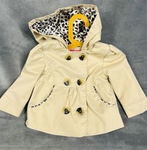 Pink Platinum Trench Pea Coat Jacket Girls Toddler Khaki With Leopard Trim 18m - £14.59 GBP