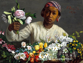 Black Woman with Peonies &amp; Other Flowers 8.5x11&quot; Photo Print Frederic Bazille - $7.67