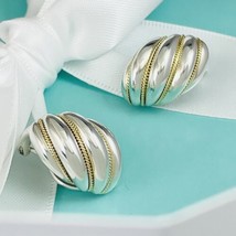 Tiffany Shell Dome Earrings in Sterling Silver and Yellow Gold Twist Clipon - £215.02 GBP