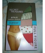 Secret Treasures Full Figure Hipster Panties 6 Pair Size 1X/11 Cotton St... - £11.89 GBP