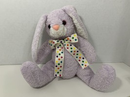 purple lavender white plush bunny rabbit polka dot multi-colored rainbow bow - £20.32 GBP