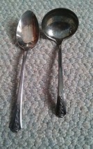 Vintage Pair Holmes &amp; Edwards Inlaid IS Silver Ladle &amp; Spoon Antique Floral - £28.03 GBP