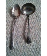 Vintage Pair Holmes &amp; Edwards Inlaid IS Silver Ladle &amp; Spoon Antique Floral - £27.67 GBP
