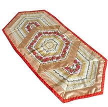 Holiday Table Runner, Quilted, Red  Gold Metallic Floral Cotton, High Qu... - $89.00