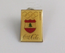 Lebanon Shield &amp; Olympic Rings Olympic Games &amp; Coca-Cola Lapel Hat Pin - £5.75 GBP