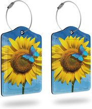Luggage Tags for Suitcase,2 Pack Sunflower Blue Butterfly Leather Travel Cruise  - £12.75 GBP