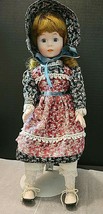 1989 HERITAGE MINT LTD COLLECTIBLE PORCELAIN DOLL WITH PRAIRIE DRESS & HAT - £16.57 GBP