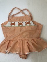 Hand Smocked Crab Romper 6 Month Silly Goose Orange Check - £6.01 GBP
