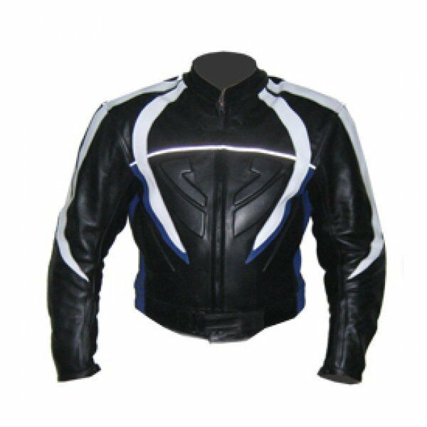 Black Blue White Cont Men Real Motorbike Genuine Leather With Safety Pads Jacket