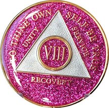 8 Year AA Medallion Glitter Pink Tri-Plate Chip VIII - £13.28 GBP