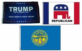 3x5 Trump #1 &amp; Republican &amp; State of Nebraska Wholesale Set Flag 3&#39;x5&#39; - £11.70 GBP