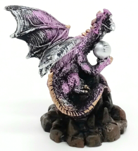 Roaring Medieval Purple Mini Dragon Figurine Holding Crystal H = 3 in - $14.01