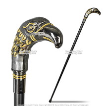 37&quot; Golden Eagle Head Gentleman&#39;s Walking Stick with Metal Cane and Rubb... - $22.75