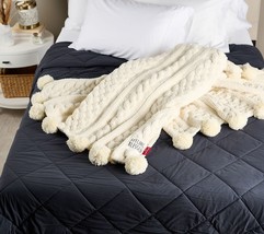 Peace Love World 70x60 Pom Pom Cable Knit Blanket in Pristin Ivory - £155.81 GBP