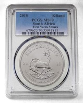 2018 Afrique Du Sud 1 ML Argent Krugerrand Classé Par PCGS As MS-70 First Week - £64.72 GBP