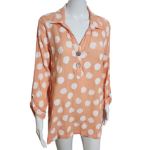 Ali Miles 1X Artsy Polka Dot 1/4 Button Tunic Blouse Top Tab Sleeves - £25.63 GBP