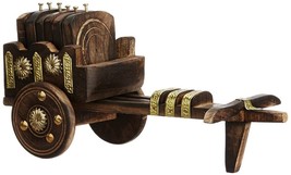 Handicrafts Wooden Antique Beautiful Wooden Bullock Cart Shaped Tea Coas... - $29.59