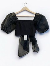 Cleobella Josie Crop Puff Sleeve Blouse Women Size Small Black Bow Smock... - $33.64