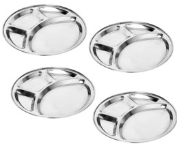 Stainless Steel Bhojan Patra Thali 4 Compartment Round Plates 10 Inch Set Of 4 - £34.89 GBP