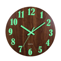 12 Inch Luminous Wall Clock Wooden Silent Glowing in Dark Non Ticking Wall Clock - £27.39 GBP