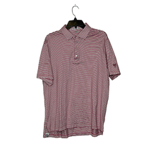 Peter Millar Mens Polo Golf Shirt Size Large Pink White Striped SS Cotto... - $22.97