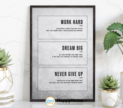 Work Hard Dream Big Never Give Up Motivational Poster Inspirational Office Decor - £19.07 GBP+