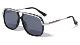 Round Flat Lens Elongated Curved Top Bar Color Temple Lines Aviator Sunglasses ( - £9.15 GBP