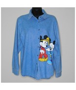 Mickey Unlimited Denim Shirt Sz Med Vintage 90s Button Up Mickey &amp; Minni... - £23.65 GBP