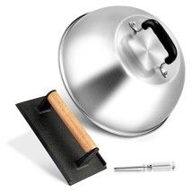 Cheese Melting Dome &amp; Burger Press Kit, 12 Inch Basting Cover With Cast Iron Gri - £31.35 GBP
