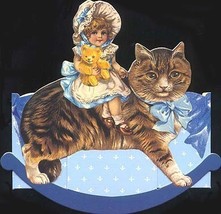 Vintage Large Gifted Line Happy Girl And Teddy On  Rocking Cat All New Condition - £16.79 GBP