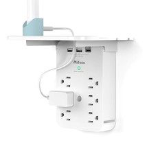Wall Outlet Extender - Surge Protector 6 Ac Outlets Multi Plug Outlet With Shelf - £24.29 GBP