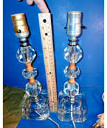 2 Vintage Cut Crystal Table Lamps Multi Faceted 12.5 " Boudoir Mid Centu... - $27.67
