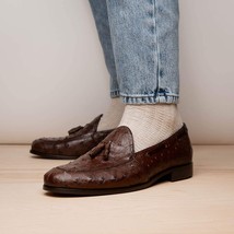 Aubiere Genuine Ostrich Quill Dress Tassel Loafers Brown image 6