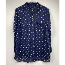 Talbots Button Front Collar Shirt Blue White Polka Dot Women Size X 12W Pockets - £21.25 GBP