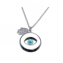 925 Sterling Silver Rhodium Plated Clear CZ Evil Eye Hamsa Pendant Necklace - £23.46 GBP