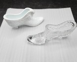 Vintage Fenton Art Glass Slipper - Milk &amp; Clear Glass - Pair Of 2 - £15.09 GBP